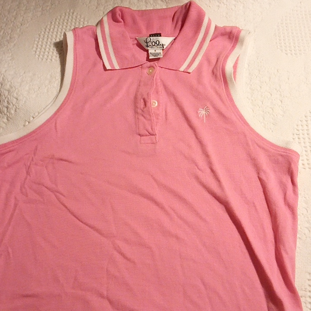 COPY - Lilly Pulitzer sleeveless Polo top slim fit size small hot pink with whi…